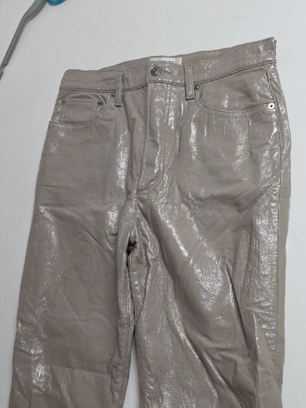Agolde Womens Beige Pinch Waist Leather Blend Jeans Pants Size 28 - Picture 4 of 16